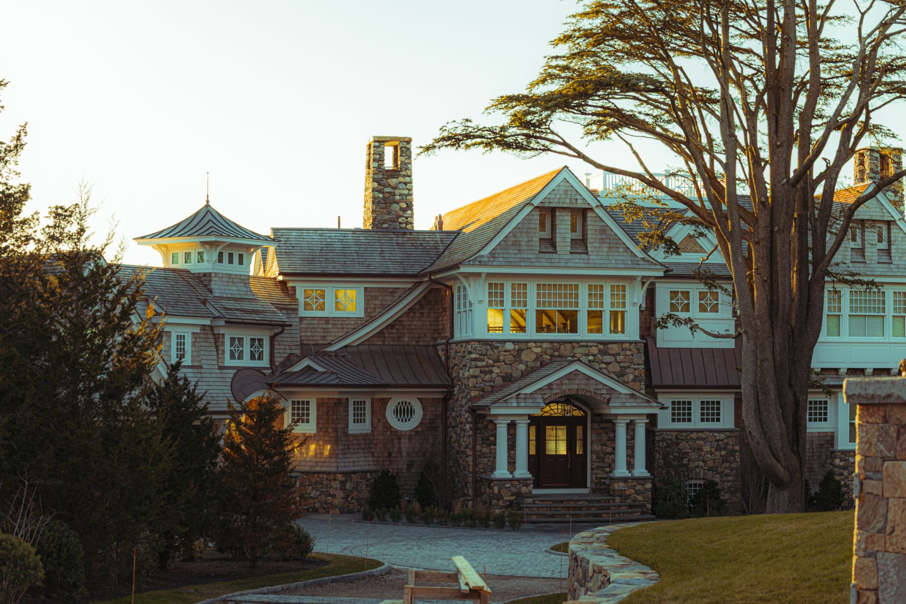 Substantial New England estate at dusk